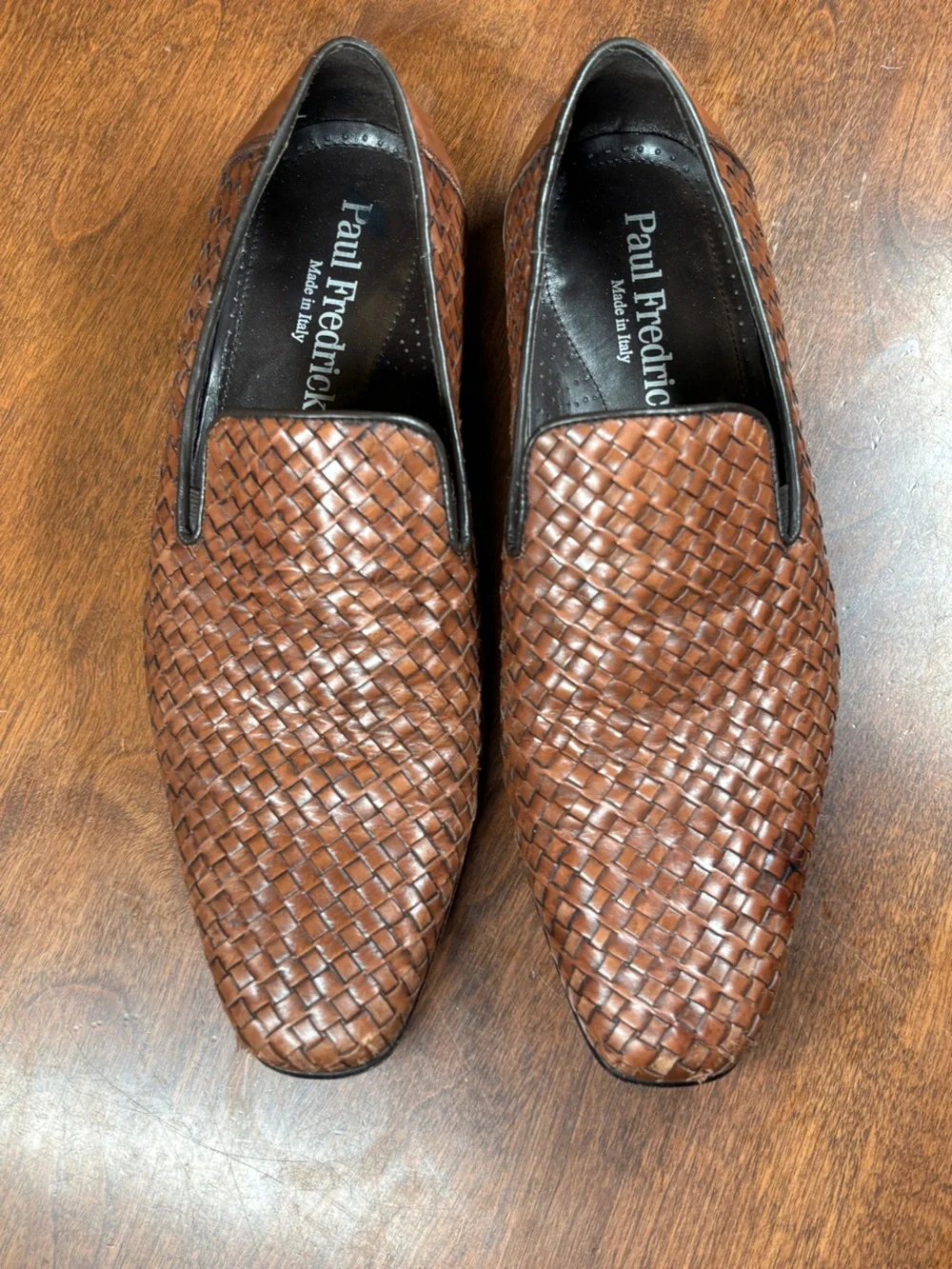 Paul Fredrick Brown Woven Leather Slip-On Loafers